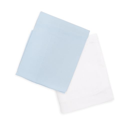 Pack de 2 sábanas bajeras 100% algodón Ajustables – 50x80 cm – para capazo, colchón, moisés o minicuna – Color Blanco y Celeste – Transpirables y fáciles de Lavar