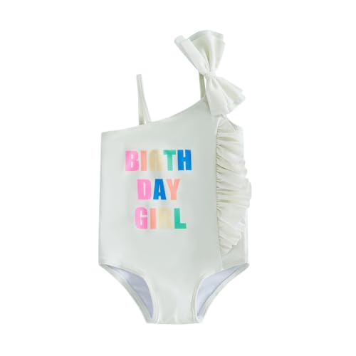 WASAIGOOD Birthday Swimsuit Girls One Piece Swimsuits Kids Bathing Suit Toddler 1st 2nd 3rd 4th 5th 6th Birthday Girl Outfit (White 5-6 Years)