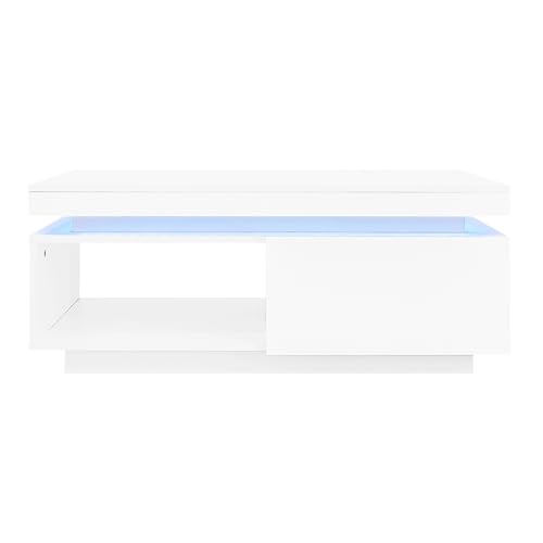 ModernLuxe High Gloss LED Coffee Table with Drawer Storage – Modern Wooden Rectangle Tea Table for Living Room with Open Display Shelf, Adjustable 16 Colors, USB Powered - 100 x 50 x 40 cm - Image 9
