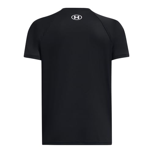 Image of Under Armour Boys' Tech Hybrid Printed Fill Short-Sleeve T-Shirt, (001) Black / / White-Husky Boys, Large Plus
