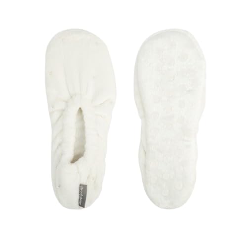 Image of Brookstone Plush Footies - Memory Foam Slippers with Ultra-Soft Sherpa, Non-Skid Sole, One-Size-Fits-Most, Machine Washable for Women, Stocking Stuffers and Christmas Gifts