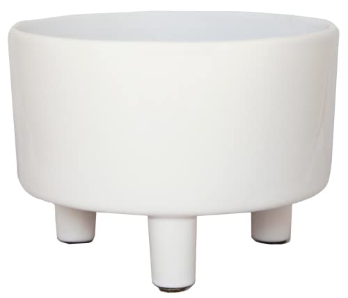 Ivyline Pisa Premium Glaze Bowl Ceramic Planter on Legs - White - Premium Quality, UV Stable & Waterproof Indoor Decorative Flower Pot - H14cm x D19cm