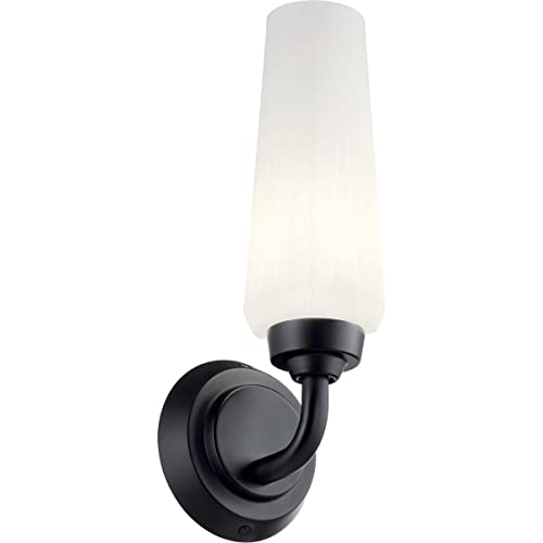 Image of Kichler, Truby 11.5 Inch 1 Light Wall Sconce with Satin Etched Cased Opal Glass in Black, 55073BK