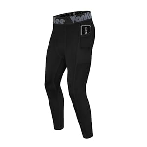 Men’s Compression Trousers with Pockets Sports Running Leggings Fitness Tights Pants Quick Drying Sweat Base Layer Bottoms for Basketball Soccer Yoga Gym