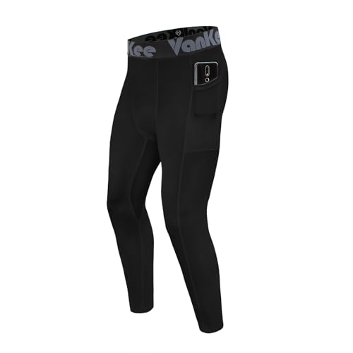 VanKee Pantalon Compression Hommes avec Poches Sport Running Leggings Séchage Rapide Transpiration baser Layer Leggings Basketball Football Yoga Gym