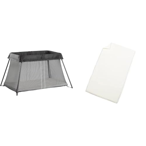 BabyBjörn Lit Parapluie Light, Noir & Drap-Housse pour Le Lit Parapluie, Blanc