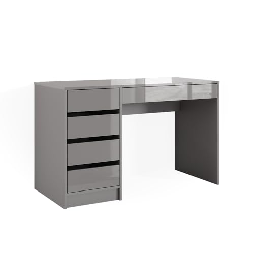 Vicco Schreibtisch Sherry, Grau Hochglanz, 55 x 120 cm mit Schubladen, geeignet als Arbeitsplatz für Homeoffice oder Studium