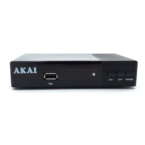 AKAI Receptor TDT Terrestre   Decodificador TDT HD, DVB T2 y por Cable DVB C, H265 HEVC, 10 bit, HDMI, USB, SCART, 1xLAN, 1000 Canales, TV y Radio, Compatible Dolby Digital, Búsqueda Automática