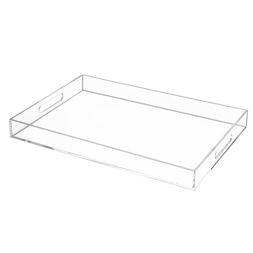 Clear Rectangular 14×20 Inches Acrylic Ottoman Tray Decorative Serving Tray with Cutout Handles Organizer Tray on Coffee Table Countertop Big Breakfast Bed Tray Living Room Appetizer Serving Food