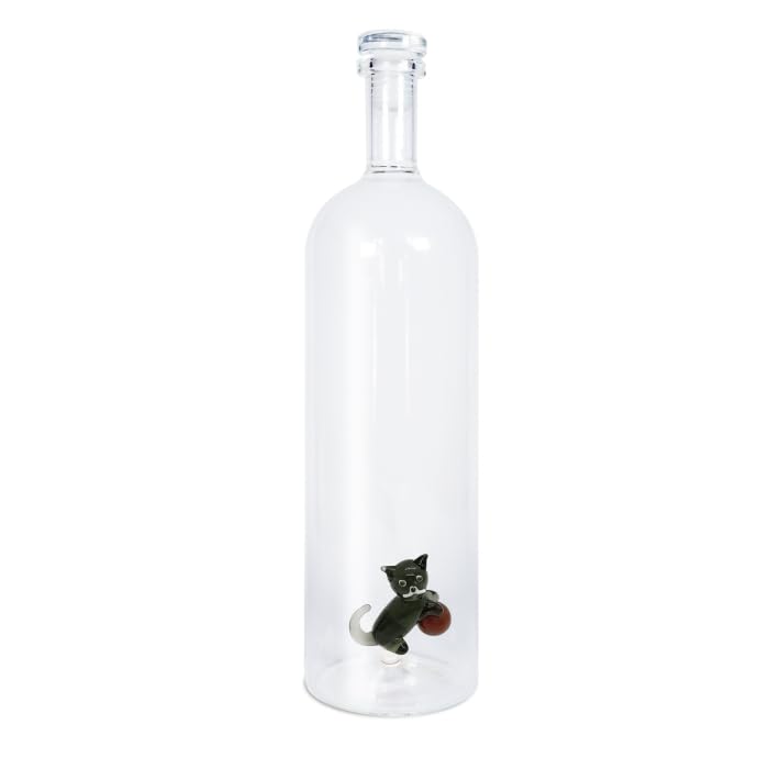 WD Lifestyle - Bottiglia in Vetro Borosilicato 1,2L con Tappo e Decorazione Interna (Gatto)