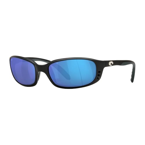 Costa Del Mar Sunglasses for Men - Brine Mens Polarized Sunglasses - Fishing, Boating & Beach UV Protection - Size 59 - Matte Black/Blue Mirror 580G