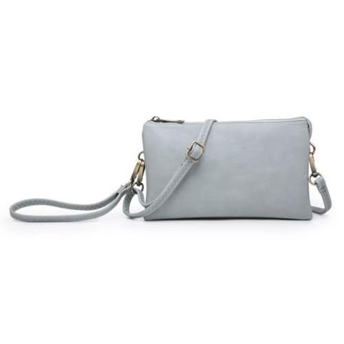 JEN & CO. Riley Vegan Leather Crossbody Bag for Women, Grey Teal - Small Clutch or Purse, Wallet Bags, Wristlet & Strap