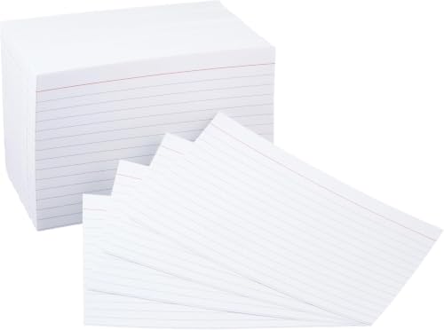 Image of Amazon Basics Ruled Lined Index Cards for Notes, Studying, Flash Cards, White, 4 inch x 6 inch, 100 Count (Pack of 60)