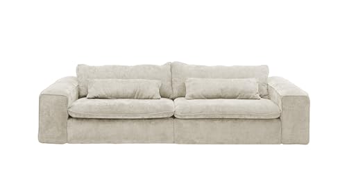 Big Sofa 300 cm breit, Modell Vince, Tiefe Sitzfläche, pflegeleichter Stoffbezug, Nosagfederung, Rücken echt bezogen, mittlere Sitzhärte, inkl. 2 Rückenkissen, 2 Nierenkissen, Beige