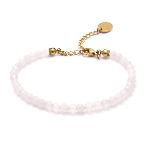 BERGERLIN Rosenquarz Fußkette - facettiertes rosa Fußkettchen - Gold - XS-S