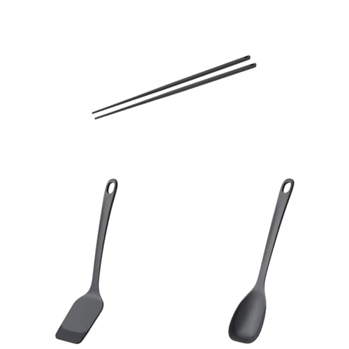 【セット買い】マーナ (marna) つかみやすい 菜箸 ( 滑りにくい / 扱いやすい軽さ / 耐熱 ) シリコーン ダークグレー K801DGY + 差しこみやすいターナー (角度を選ばず差しこめる/きれいにすくえる/耐熱) シリコーン ダークグレー