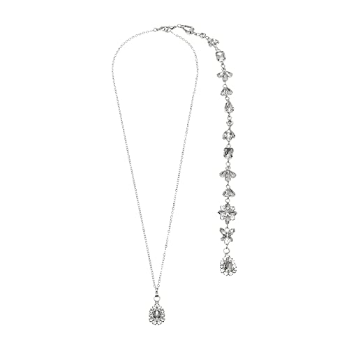 [NWHKQSHSZ] Bridal Back Drop Faux Pearl Gemstones Necklace Bride Diamond Tassel Necklaces for Women Girls (Silver)