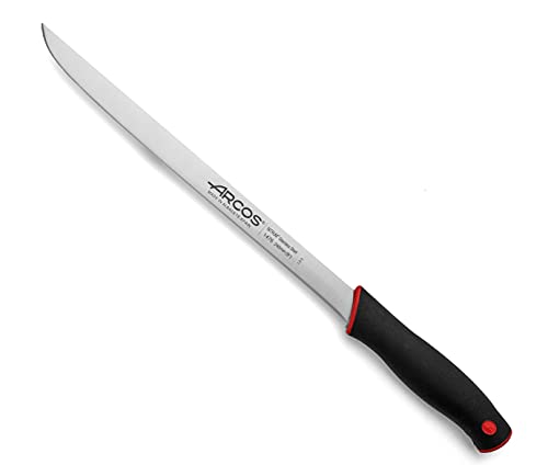 Arcos Serie Duo, Cuchillo Jamonero Flexible, Hoja de 240 mm, Mango Color Negro Rojo