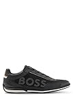 BOSS Herren Saturn Slon Lowtop Sneakers aus Material-Mix mit großem Logo Schwarz 43 Größe 43