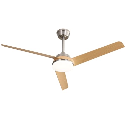 Ventilador de techo de 52 pulgadas con luz LED de 22 W y mando a distancia - 3 alas ABS, motor DC reversible para verano/invierno - Funcionamiento silencioso, luz regulable en 3 colores - Ideal para