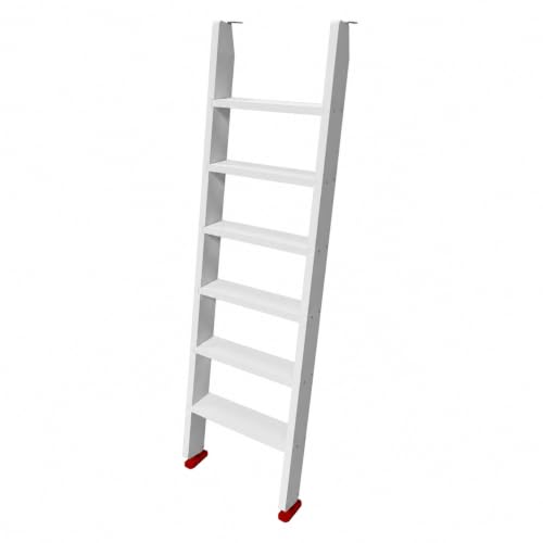 Image of 50 inch 55 inch 60 inch Black Wood Bunk Bed Ladder, Lofted /Dorm /RV Bed Bunkbed Ladders with 4in Extra Wide Steps and Non-Slip Pads, Replacement Wooden Ladder for Motorhome /Camping (White, 67in /170cm)