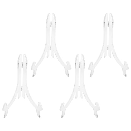 GARVALON Supporto Portapiatti Trasparente in Plastica 16 Cm, Cavalletto Ornamentale Regolabile per Esposizione Piatti e Portafoto da Tavolo, Set da 4 Pezzi per Decorazioni Casa, Feste