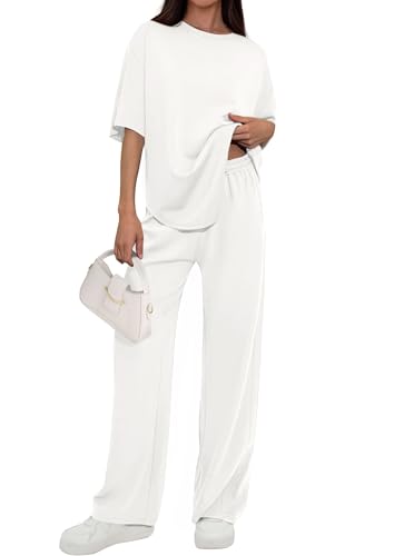PRETTYGARDEN 2 Piece Lounge Sets Women Airport Travel Outfit White M