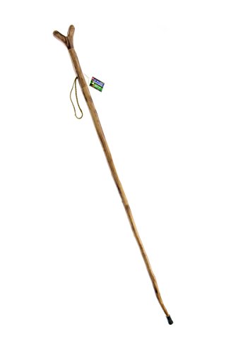 SE Natural Wood Walking Stick with V Yoke for Rifle, Steel Spike and Metal-Reinforced Tip Cover, 55