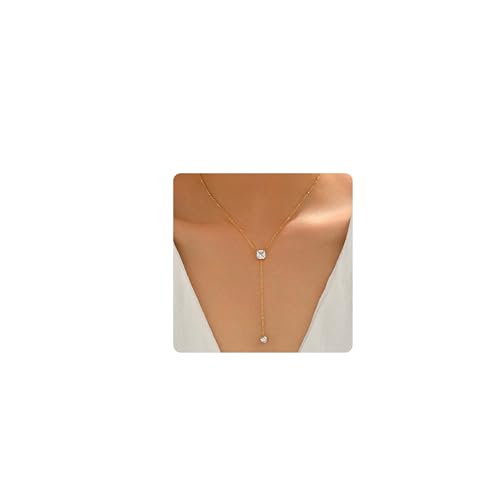 Kyazeo Square CZ Y Necklace with Heart Zircon Drop Fashion Jewelry