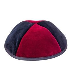4 Part Navy & Red Yarmulka with Rim Size 3