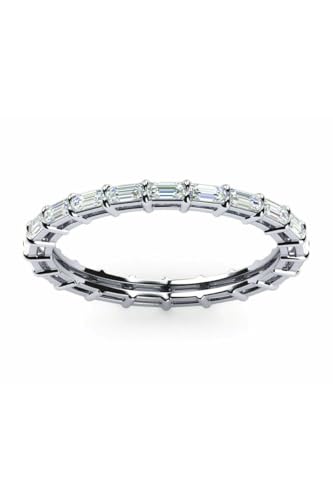 2 CT Baguette Cut Created White Diamond Prong Set Full Eternity Wedding Engagement Band Ring In 14K White Gold Plated 925 Sterling Silver Gift for Womens