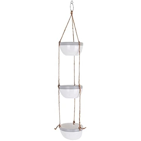 Belari 3 Pot Hanging Planter Set - Hanging Pots for Plants - Hanging Pot - Hanging Baskets for Plants - Basket Planter - Ceramic Hanging Planters - Hanging Flower Pot (Grey) Cover