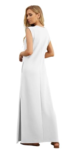 Image of GRECERELLE 2026 Women Year-Round Casual Round Neck Loose Split Wrinkle-Free Long Maxi Vacation Dress with Pockets (XXS-4XL)