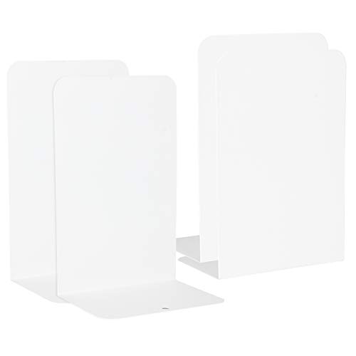 Abuff 4 Pcs Modern Bookends White, Decorative Metal Nonskid Book Ends Supports for Books, Movies, DVDs, Magazines, Video Games, Standard, 8.0 x 3.85 x 5.3 Inch