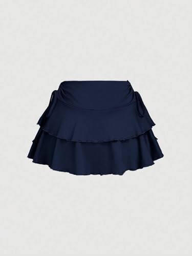 Plain Drawstring Waist Pleated Cake Ruffle Hem Skirt 2025 Fashion Skirts for Women2