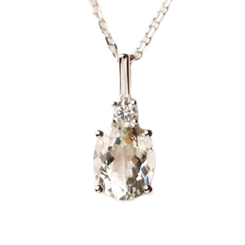 Pendentif améthyste verte naturelle ovale 13x7mm et collier argent 925 avec chaîne 45cm