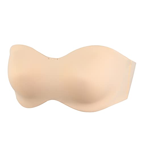HACI Women's Unlined Strapless Bra for Plus Size Minimizer Seamless Underwire Large Bust Bandeau(Beige,32C)