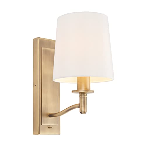 Rowan Decorative Matt Antique Brass E14 LED Compatible Wall Light with a White Fabric Shade