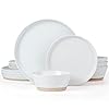 Famiware Saturn Dinnerware Sets, 12 Piece Dish Set, Plates and Bowls Sets for 4, White