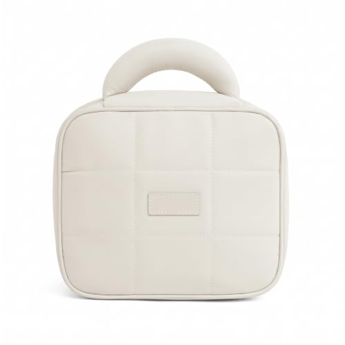 Image of WEMOL Travel Fashion Cosmetic Organizer Bag, Quilted -(Quilted - Ivory) | Detachable Pouch, Super Soft, For Brushes, Toiletries, Cosmetics, For Women