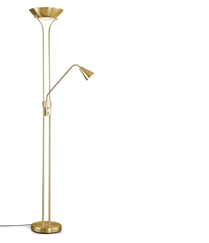 Reality Leuchten LED Stehleuchte Scotty R41651308, Metall Messing Matt, 2x 7W E24 + 1x 4.5W E14, Switch Dimmer, Flex