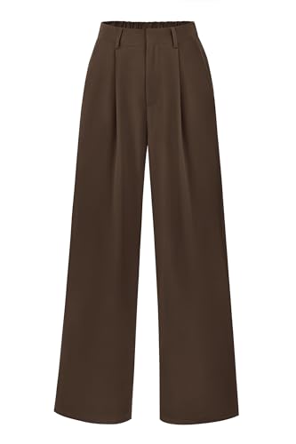 KIRUNDO Women's Elastic High Waisted Wide Leg Dress Pants Loose F...