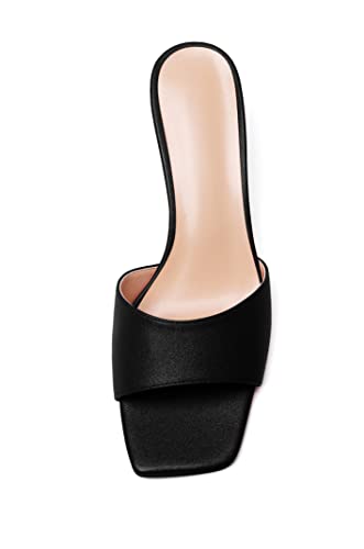 SAMMITOP Wome's Square Open Toe Mules Sandals; Slipper Heeled Stilettos; Sexy Kitten Heels for Evening Prom 2.5 Inch3