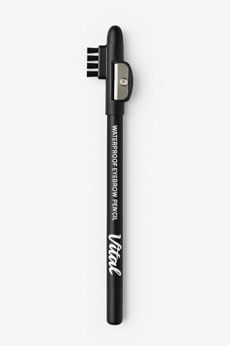Vital Horizon Waterproof Eyebrow Pencil with Brush & Sharpener – Long-Lasting, Smudge-Proof – Black, Brown, Dark Brown (Black)