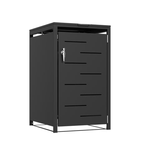 VCGGAIP Mülltonnenbox für Tonnen 120L und 240L Mülleimer(68 x 116 x 80cm)-Metall Mülltonne mit Magnetverschluss und Schloss (S mi tEntluftung)