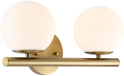 DESIGNERS FOUNTAIN Crown Heights 16 inch 2-Light Brushed Gold Bathroom Vanity Light Fixture with White Art Glass Shades, D252C-2B-BG