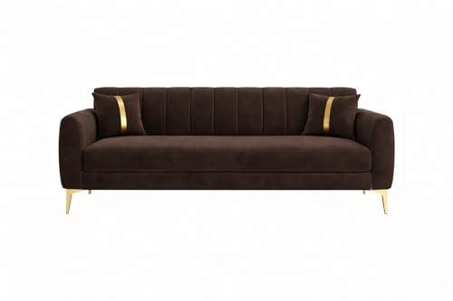 Image of Hermione Luxe Velvet-Suede Fabric 3 Seater Sofa | Comfortable Seating | Modern Sofa for Living Room - Dark Brown