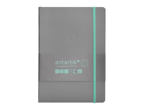Antartik Notizbuch mit Gummiband, weißer Deckel, A5 Blatt, kariert, grau und türkis, 80 Blatt, 80 g/m², FSC
