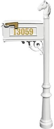 Mailbox Post System with Fluted Base & Horsehead Finial - White