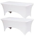 ZeriTlolen 2 Pack 6ft Spandex Fitted Tablecover, Stretch Stretchable Tablecloth, Washable Rectangular Tight Fit Table Cover - Black for Banquet, Wedding Party Holiday Event Cocktail (Whtite)